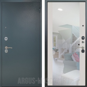 Входная дверь Берлога XS серая молотковая/зеркало Вояж белое дерево